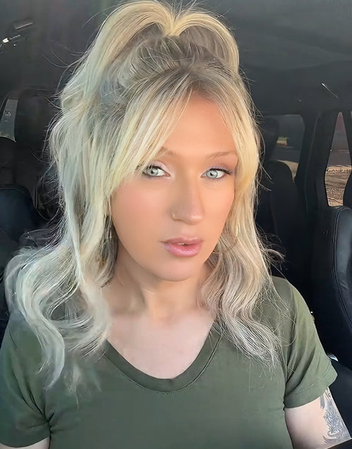Love- Influencer Same Curtain Bangs Highlight Ash Blonde Wavy Bob Wig Glueless Wig Human Hair