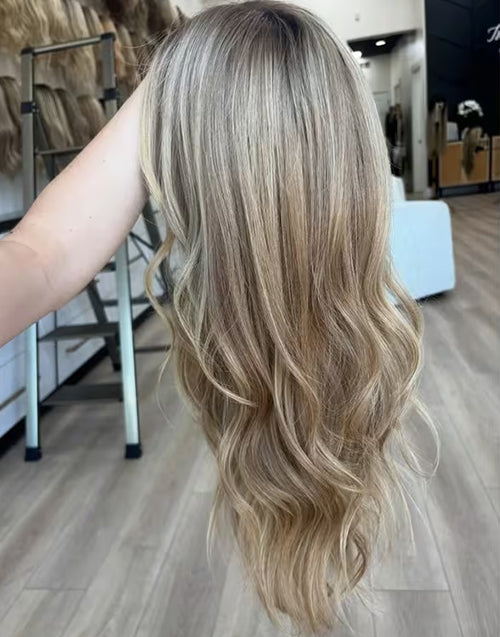 Doval- True-Hold Glueless Cap Ombre Ash Blonde Highlight Wavy 13x4 Lace Wig For Women
