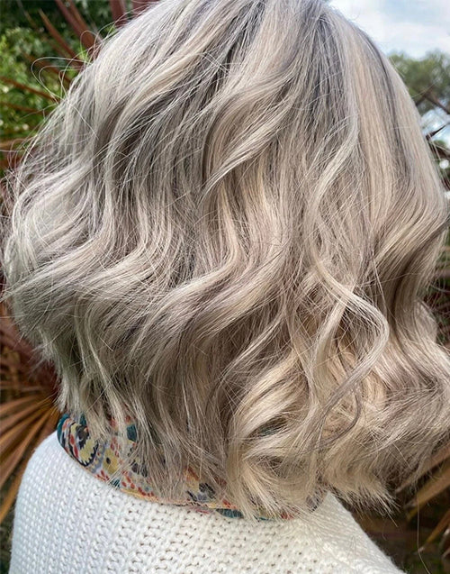 Luis- Ombre Light Grey Blonde Short Wavy Bob Human Hair Wigs 13x4 Lace Front Wig
