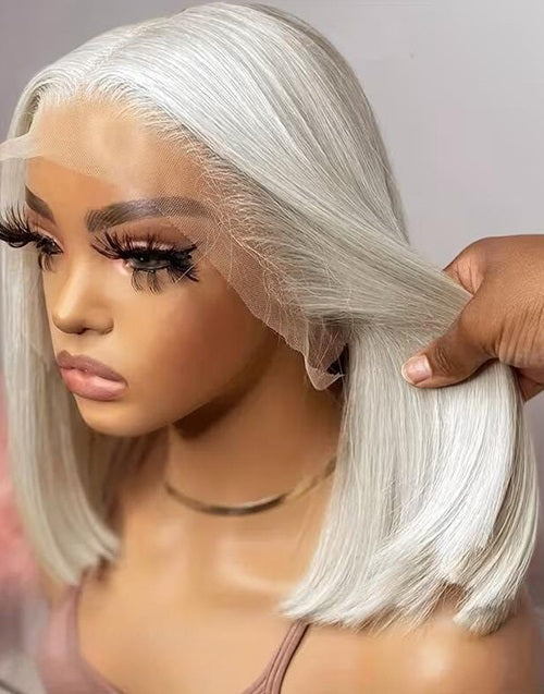 Wada- Platinum Blonde Short Straight Bob True-Hold Glueless Wig For Women Human Hair
