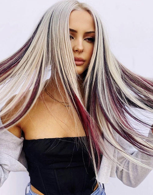 Goly- Red Black Burgundy and Ash Blonde Hair Color Straight 5.5x5.5 Lace Wig For Women Human Hair