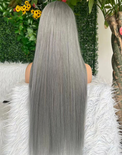 Amie -Sliver Grey Straight 13x6 Deep Part Lace Front Glueless Wig Human Hair For Women