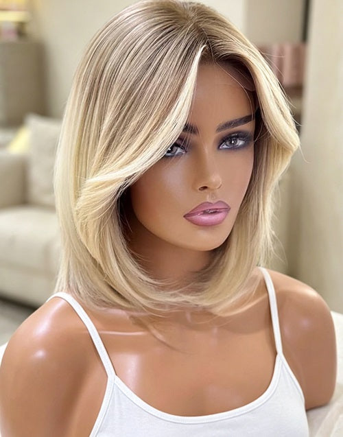 Evan- Ombre Blonde Short Straight Bob 13x6 Lace Front Wig Human Hair For Women