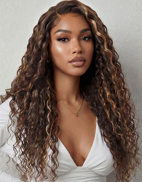 Elia- Smart-Fit Pull Go Piano Brown Highlight Curly 13x5 Pre Cut Lace Wig With Invisi Drawstring