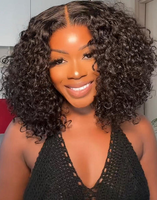 12" Sprial Curl 5x6 Bob Glueless Wig Pre Cut Lace Human Hair Wig For Women Flash Deal