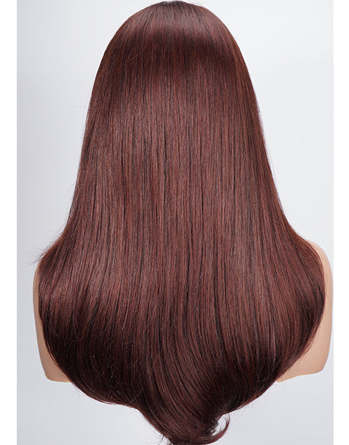 [Ready To Ship Only For US] Viva- Pull Go Wig Reddish Brown Layer Cut Straight Wig With Curtain Bangs Pre Cut Lace Glueless Wig With Drawstring
