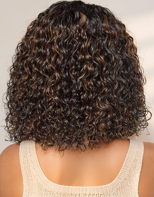 Reysi- Brown Highlight Curly Bob 13x5 Pre Everything Wig Side Part Glueless Wig
