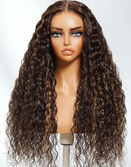 Elia- Smart-Fit Pull Go Piano Brown Highlight Curly 13x5 Pre Cut Lace Wig With Invisi Drawstring