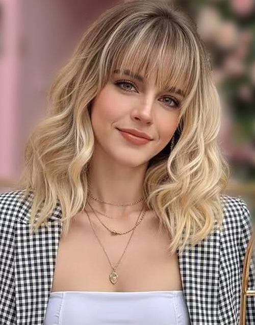 Tess- Minimalist Lace Ombre Blonde Wavy Bob Wig With Bangs Dark Roots