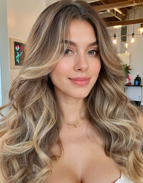 Rose- Brown Ash Blonde Highlights Wavy 13x4 Lace Frontal Wig Pre Plucked Human Hair Wigs