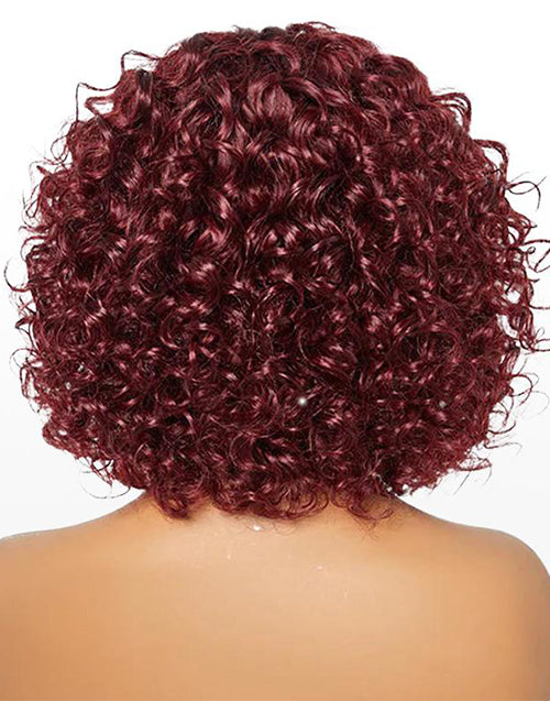 $69.99 10" Dark Red Bob Curly Glueless Wig With Bangs None Lace Beginner Friendly Flash Deal