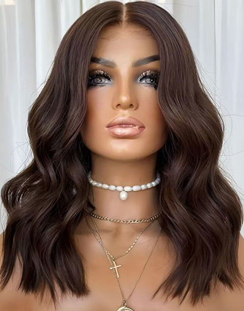 Alani-Brown Color Middle Length Wavy Real HD Lace Glueless 5.5x5.5 Lace Wig For Women