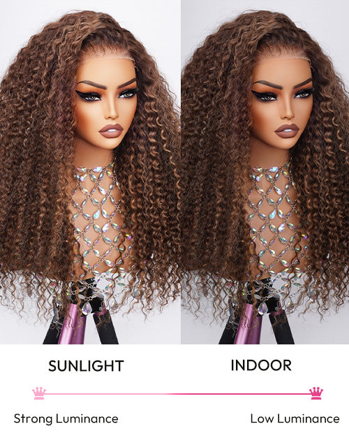 Glueless Pull Go Piano Honey Brown Highlight Curly Pre Everything Wig C/Middle Part 13x5 Frontal  Human Hair