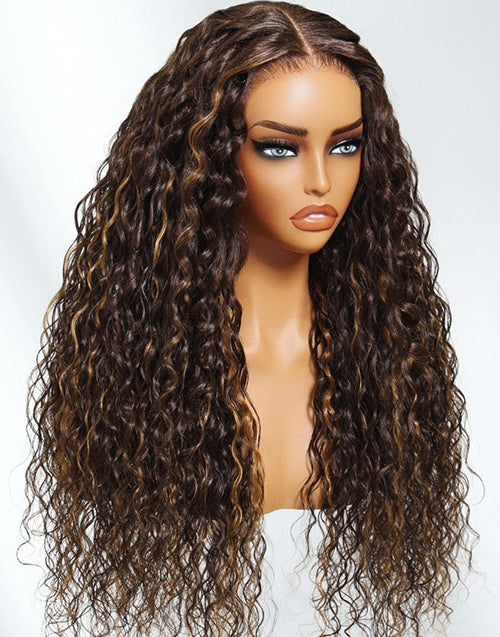 Elia- Smart-Fit Pull Go Piano Brown Highlight Curly 13x5 Pre Cut Lace Wig With Invisi Drawstring