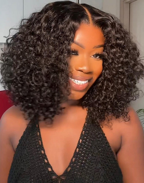 12" Sprial Curl 5x6 Bob Glueless Wig Pre Cut Lace Human Hair Wig For Women Flash Deal