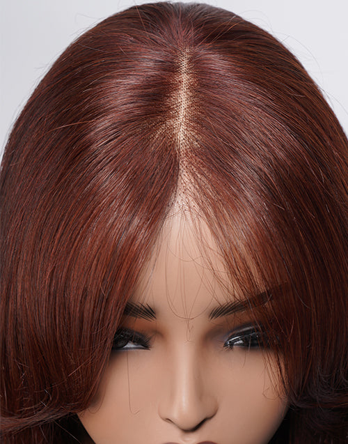 [Ready To Ship Only For US] Viva- Pull Go Wig Reddish Brown Layer Cut Straight Wig With Curtain Bangs Pre Cut Lace Glueless Wig With Drawstring