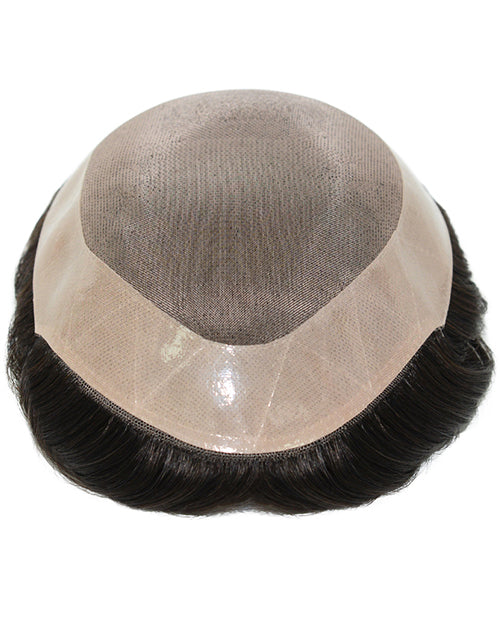 6"x8" Toupee for Men Fine Mono With 1" Poly Coating in Perimeter Indian Human Hair