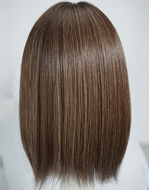 Luxury Highlight Brown Honey Airy Lightweight Mono Full Lace Straight Remy Human Hair Wig | 100% Hand-tied