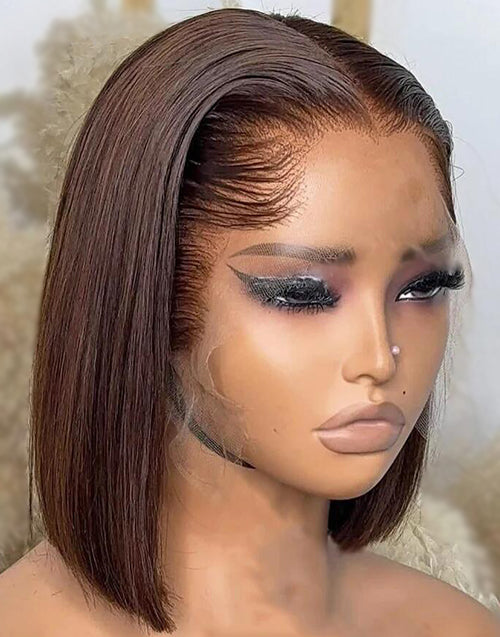 M Lagos Hairline Chocolate Brown Straight Bob Wig 13x5 Pre Cut Lace Front Glueless Wig