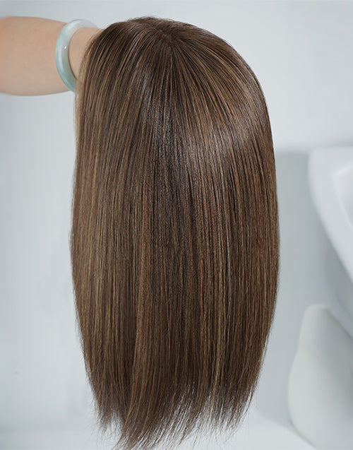 Luxury Highlight Brown Honey Airy Lightweight Mono Full Lace Straight Remy Human Hair Wig | 100% Hand-tied