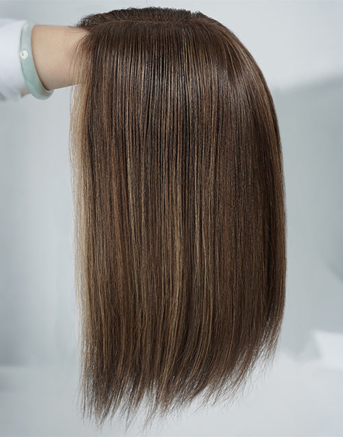 Luxury Highlight Brown Honey Airy Lightweight Mono Full Lace Straight Remy Human Hair Wig | 100% Hand-tied