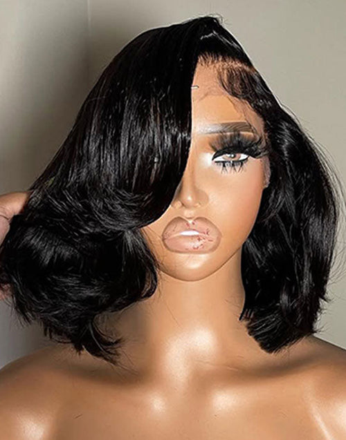 Yama- New Layered Haircut Short Bob Wig With Side Bangs C Part Glueless Human Hair Wig