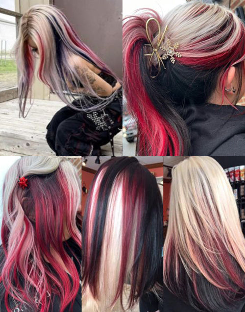 Goly- Red Black Burgundy and Ash Blonde Hair Color Straight 5.5x5.5 Lace Wig For Women Human Hair