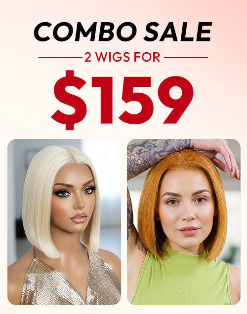 2 WIGS=$159|12" #60 Straight Bob T Part Lace Wig+12" Orange Color Straight Bob T Part Lace Wig Flash Deal