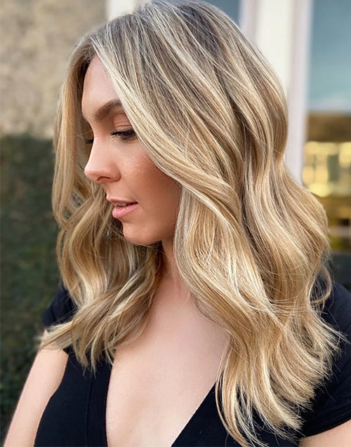 Etta- Luxury Warm Light Blonde Balayage Wavy Lace Front Wig For Women True-Hold Gluless Cap