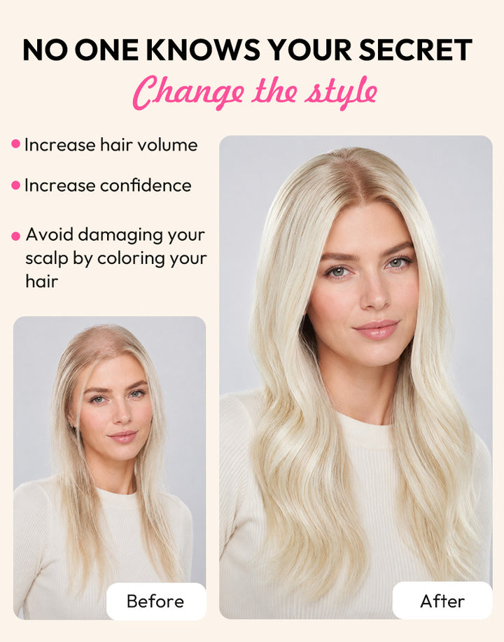 5.5"x6" Wavy Fine Mono Human Hair Topper Seamless Clip-In Coverage For Thinning Hair