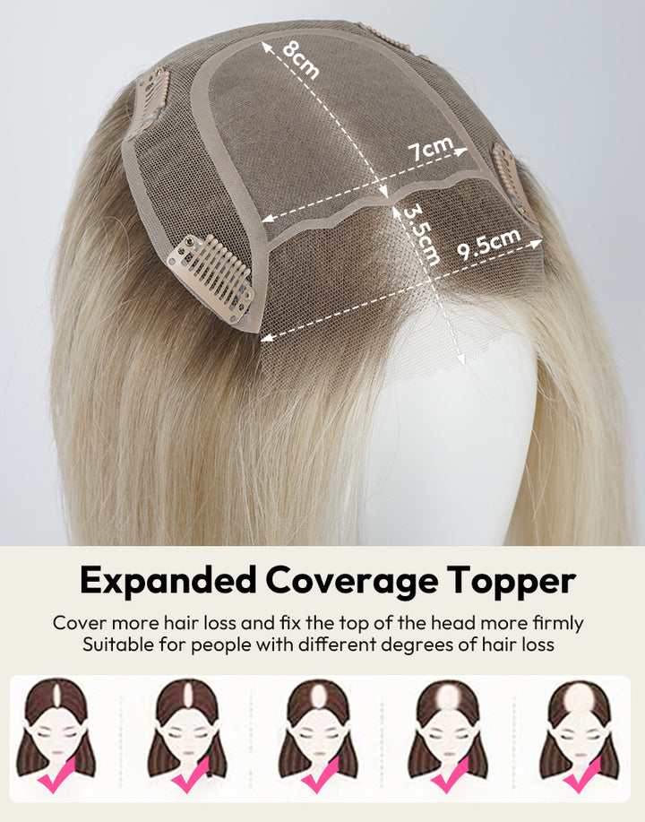 5.5"x6" Fine Mono Top Lace Straight Human Hair Topper Seamless Clip-In Coverage for Thinning Hair