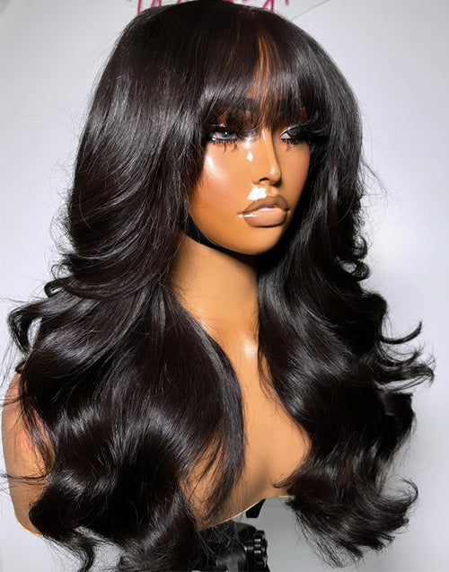 Greta- Body Wave Glueless Pull Go Wig With Bangs Pre Cut Lace Human Hair Wig