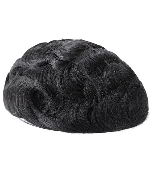 8x10in Fine Mono Center Poly with Gauze in Front Indian Human Hair Replacement Mens Toupee Hair System Men Wigs