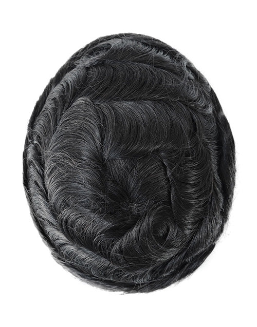 8x10in Fine Mono Center Poly with Gauze in Front Indian Human Hair Replacement Mens Toupee Hair System Men Wigs
