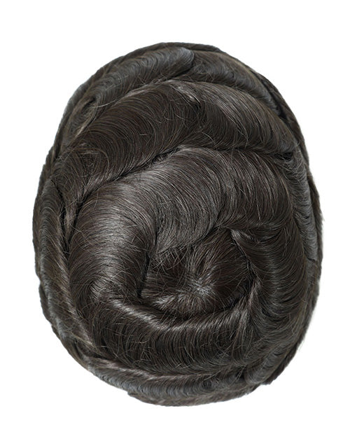 8x10in Fine Mono Center Poly with Gauze in Front Indian Human Hair Replacement Mens Toupee Hair System Men Wigs
