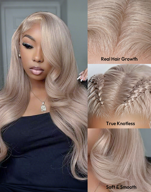 Nicola- Golden Ash Blonde 38 Inch Long Length Body Wave Glueless 13x6 Lace Front Wig Pre Cut Lace
