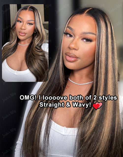 Della- With Drawstring Highlight Honey Straight Layer Cut Wig Pre Cut Lace Glueless Wig
