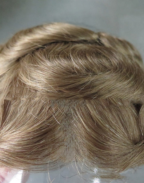 8x10in Fine Mono Center Poly with Gauze in Front Indian Human Hair Replacement Mens Toupee Hair System Men Wigs