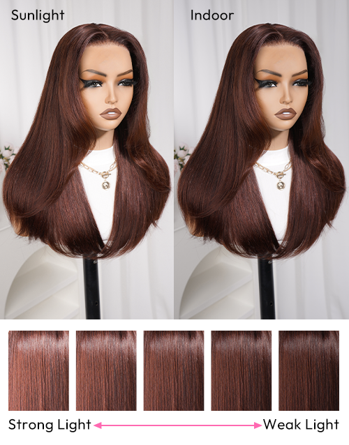 Jordan- Pull Go Wig Reddish Brown Layer Cut Straight 7x5 Glueless Wig With Drawstring Pre Cut Lace