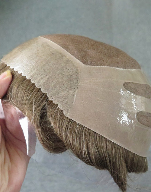 8x10in Fine Mono Center Poly with Gauze in Front Indian Human Hair Replacement Mens Toupee Hair System Men Wigs
