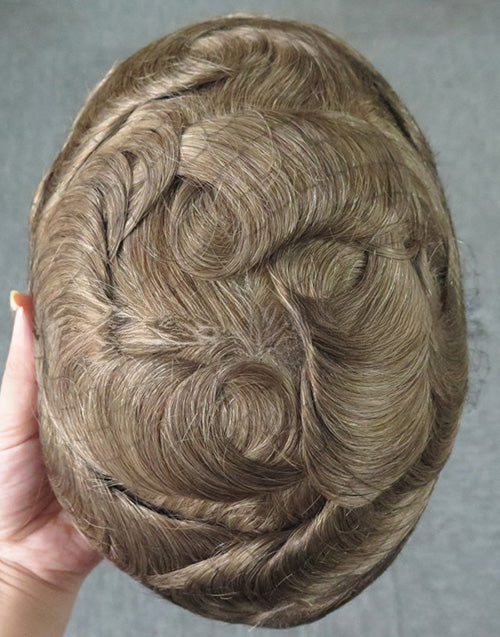 8x10in Fine Mono Center Poly with Gauze in Front Indian Human Hair Replacement Mens Toupee Hair System Men Wigs