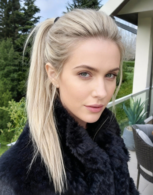 Nova-Ash Blonde With Dark Roots Remy Human Hair Ponytail Lace Front Wig