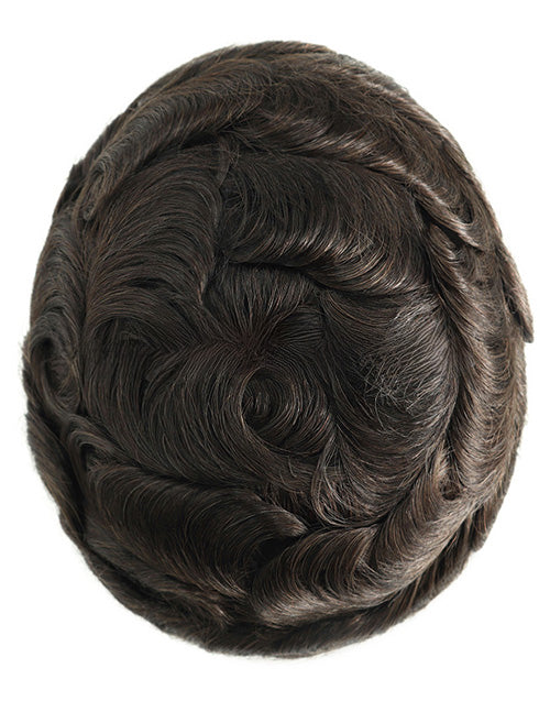 8x10in Fine Mono Center Poly with Gauze in Front Indian Human Hair Replacement Mens Toupee Hair System Men Wigs
