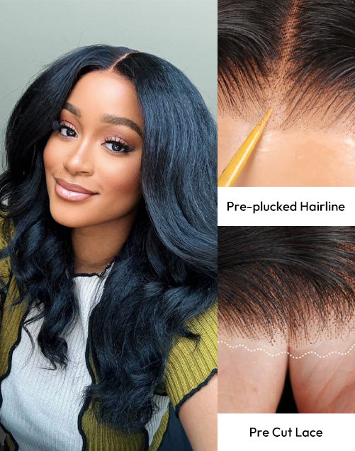 22" Kinky Straight Wave Wig 2 Styles Randomly Transform 7x5 Pre Cut Lace Flash Deal