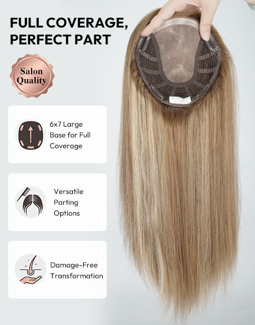 #R8-26/8 6"x7" Hair Topper Clip In Extensions For Thinning Hair Natural Look Full Coverage Fine Mono Wefted Human Hair