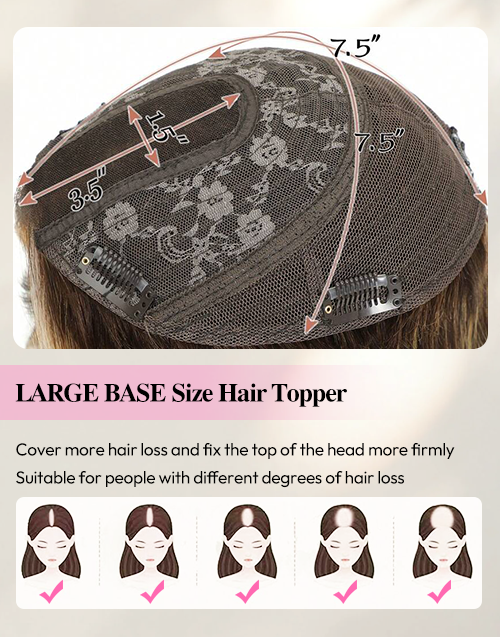 16" 7.5x7.5inch Large Base Highlights Hair Toppers For Women Zero-Net Real Human Hair Toppers With Thinning Hair For Daily Wear
