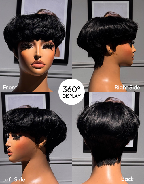 Ola- Bowl Cut Hairstyle Pixie Cut Human Hair Wigs With Fringe Short Fluffy Mushroom Bangs Wig For Women