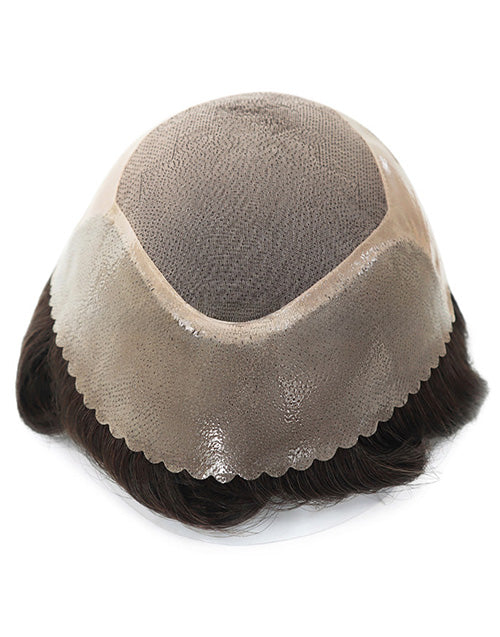 8x10in Fine Mono Center Poly with Gauze in Front Indian Human Hair Replacement Mens Toupee Hair System Men Wigs