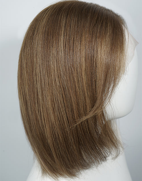 Georgia- Highlight Golden Brown Straight Bob Wig With Curtain Bangs True-Hold Glueless 5.5x5.5 Lace Wig