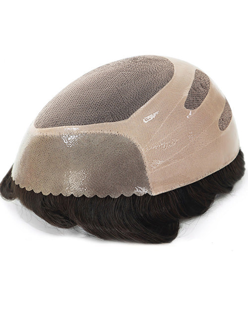 8x10in Fine Mono Center Poly with Gauze in Front Indian Human Hair Replacement Mens Toupee Hair System Men Wigs